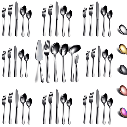 ReaNea 46 Pieces Gold Silverware Set Stainless Steel Titanium Gold Plating Flatware Set, Spoons Forks Cutlery Set Contains 6 Pieces Serving Set