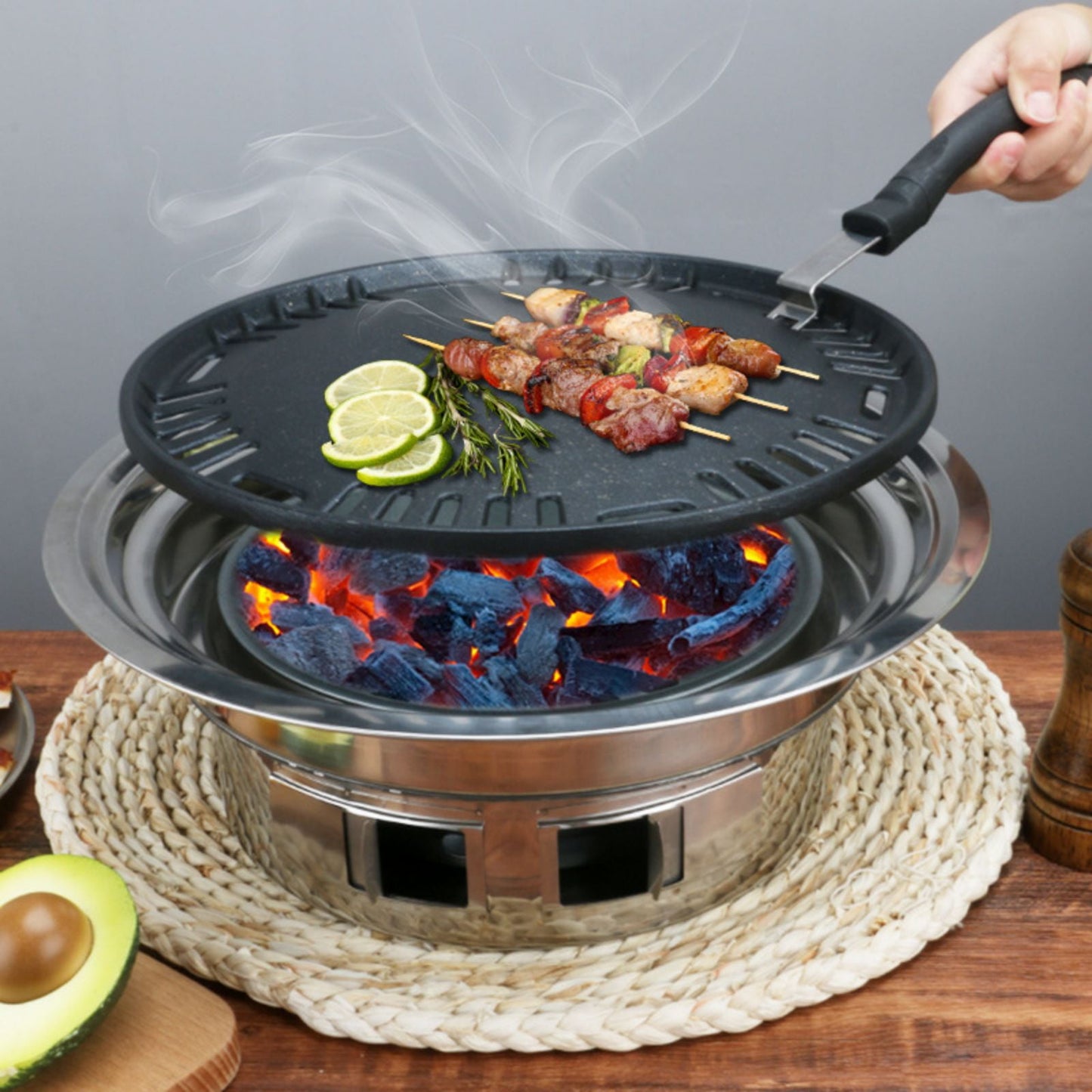 Holocky Charcoal Barbecue Grill 13.7 Inch Non-Stick Korean BBQ Grill Portable Charcoal Stove for Home Idoor Outdoor Camping