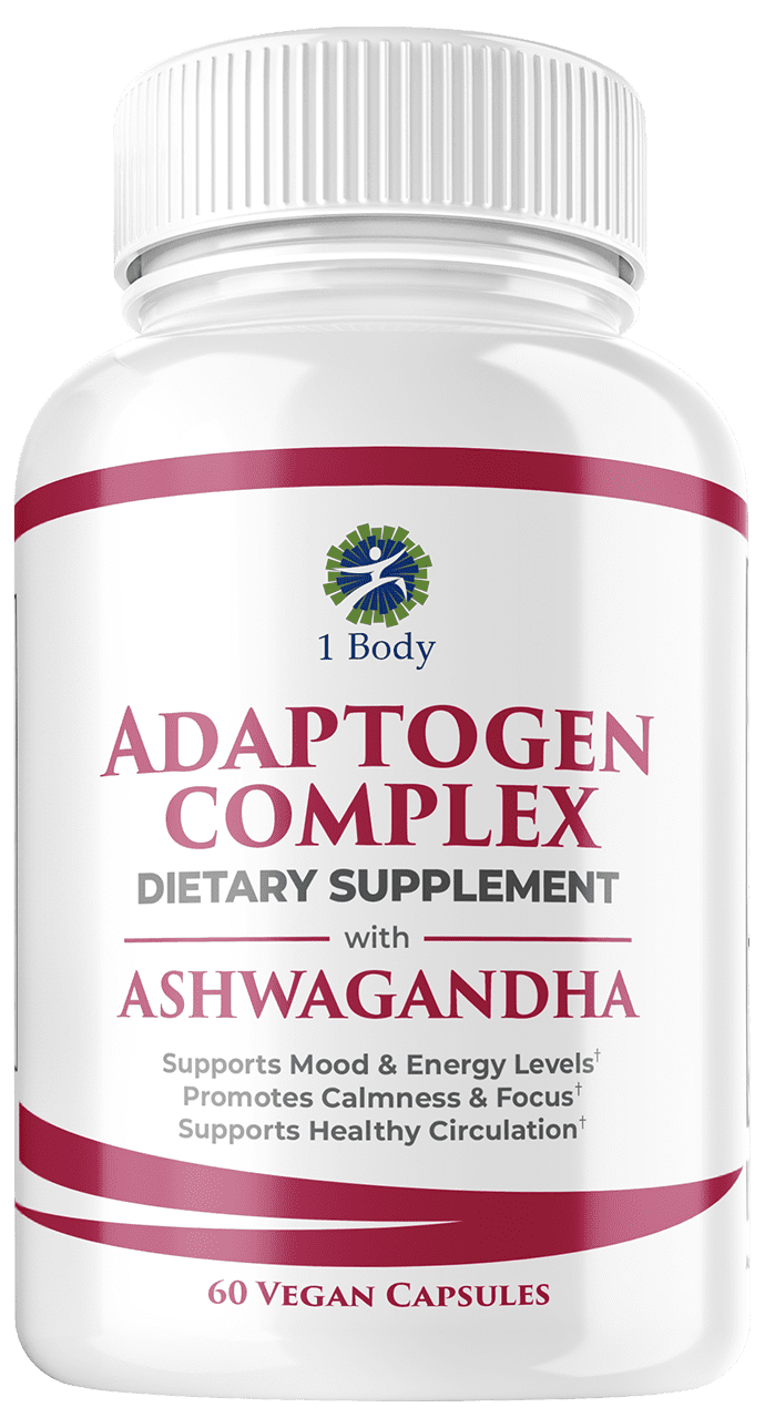 1 Body Adaptogen Complex Supplement Cortisol Manager Supplement, Rhodiola Rosea, Magnesium, Ginger Root Extract, 60 Vegan Capsules