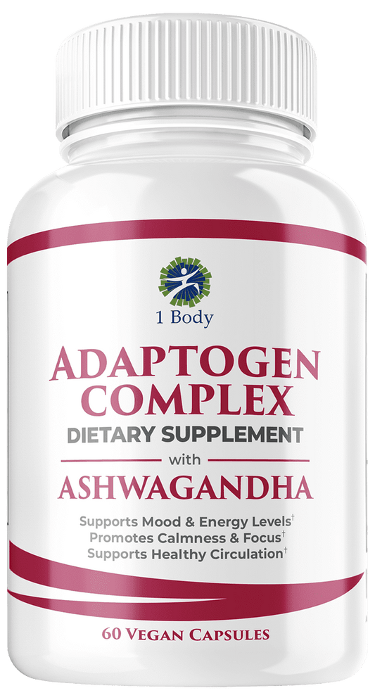 1 Body Adaptogen Complex Supplement Cortisol Manager Supplement, Rhodiola Rosea, Magnesium, Ginger Root Extract, 60 Vegan Capsules