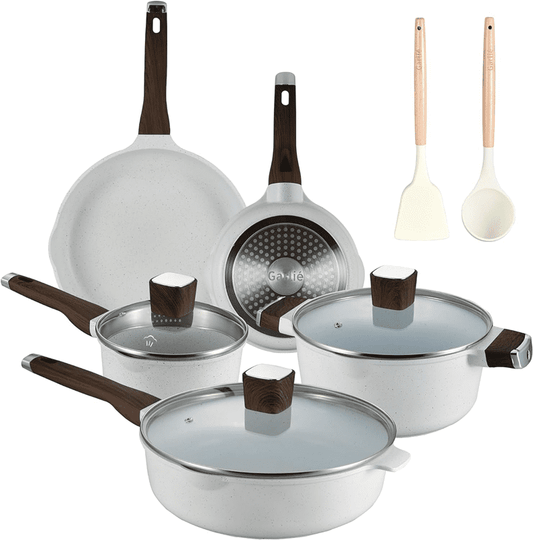 10 PCS Nonstick Pots and Pans Set, Cookware Sets for Gas, Electric, Induction, Kitchen Cooking Set with Frying Pans, Saucepans, Casserole