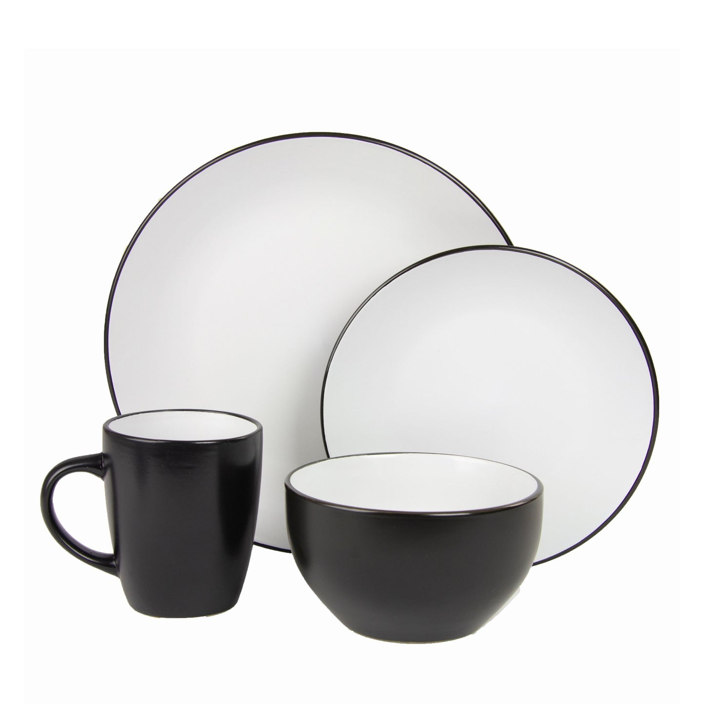 10 Strawberry Street 16-Piece Two Tone Coupe Dinnerware Set - Black/White