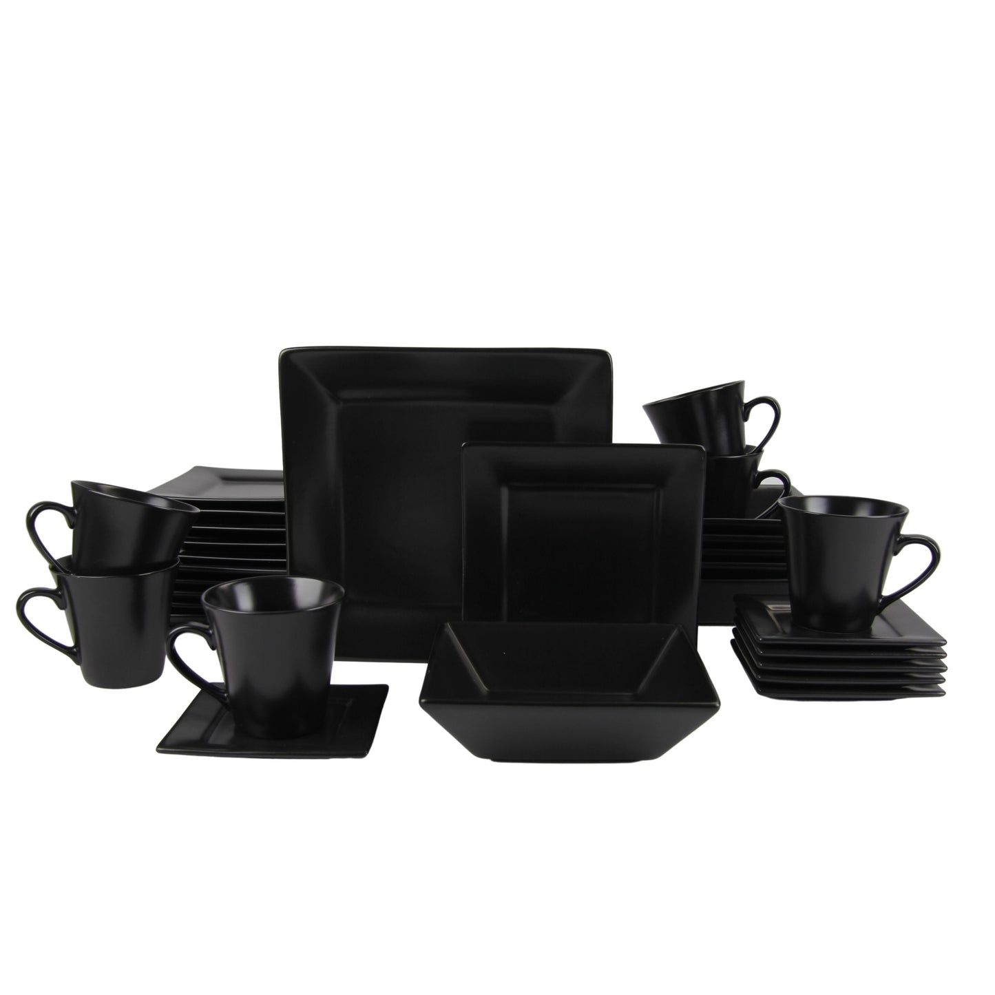 10 Strawberry Street Nova Square 30 Piece Stoneware Dinnerware Set - Matte Black