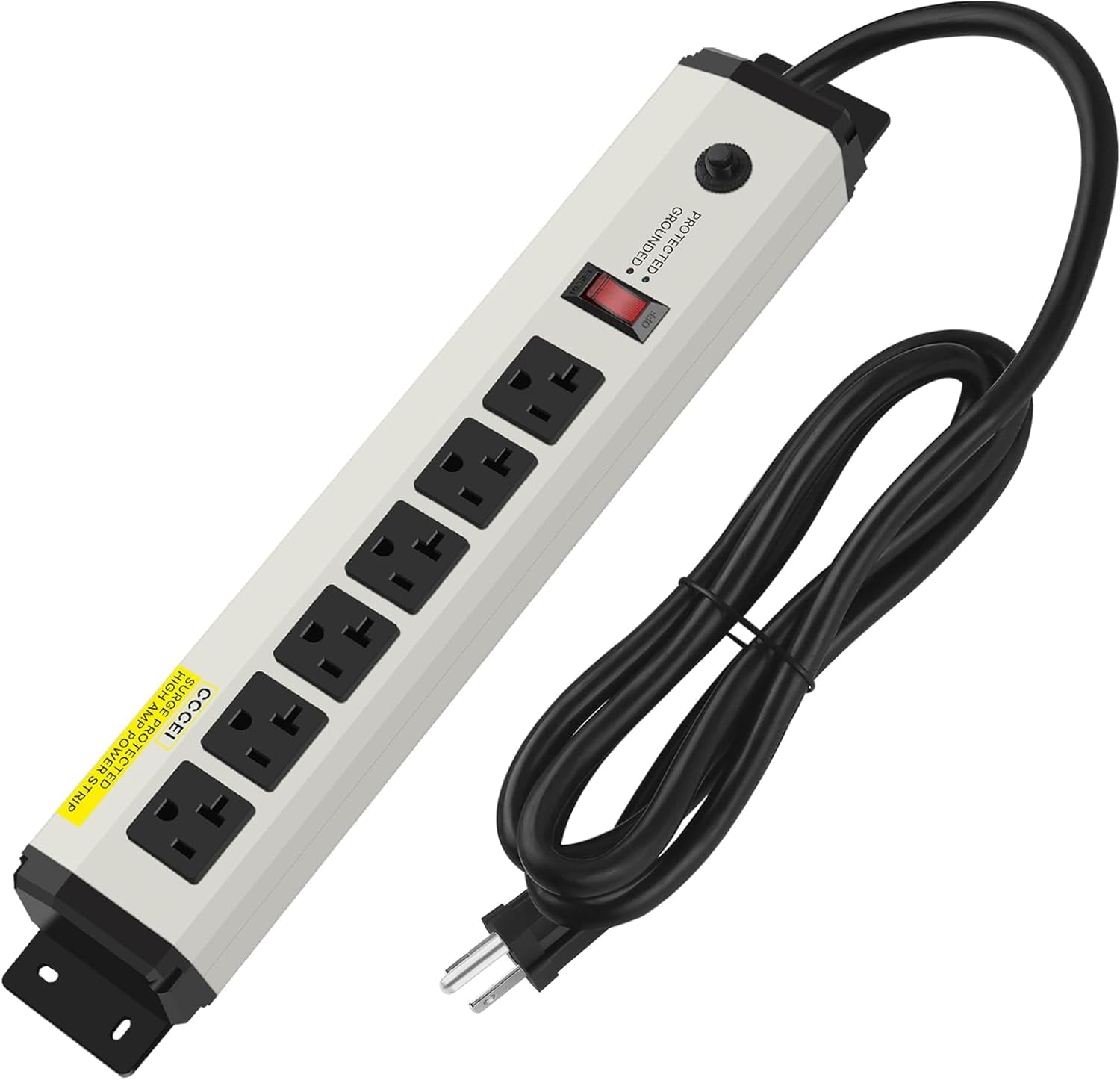 12 Gauge Heavy Duty Power Strip Surge Protector 4800J, 20 Amp 6 Plug Industrial Shop Garage Metal Multiple Outlets, 15 FT Extension Cord 5-15P Adapter High Amp 6-20R T-Slot 20a for Appliance.