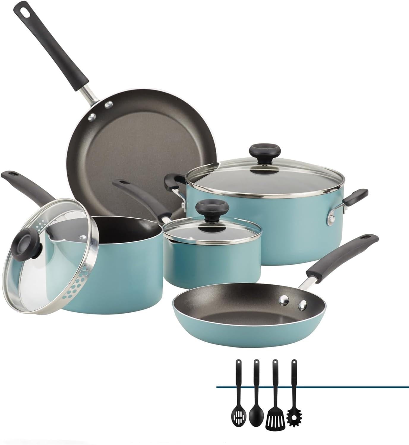 12-Piece Easy Clean Safe Nonstick Pots and Pans/Cookware Set - Effortless Cooking Essentials in Sleek Blue