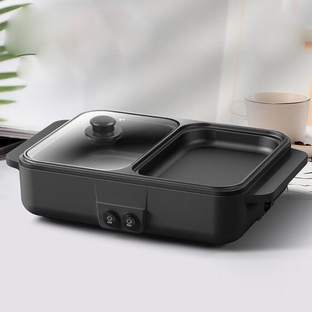 1200W Portable Electric 2 in 1 Hot Pot Barbecue Grill Non-Stick Teppanyaki Pan 1.2KW 2 In 1 Electric Pan Hot Pot BBQ Frying Cook Grill Kitchenware Barbecue Pan Electric Barbecue Hot Pot Pan