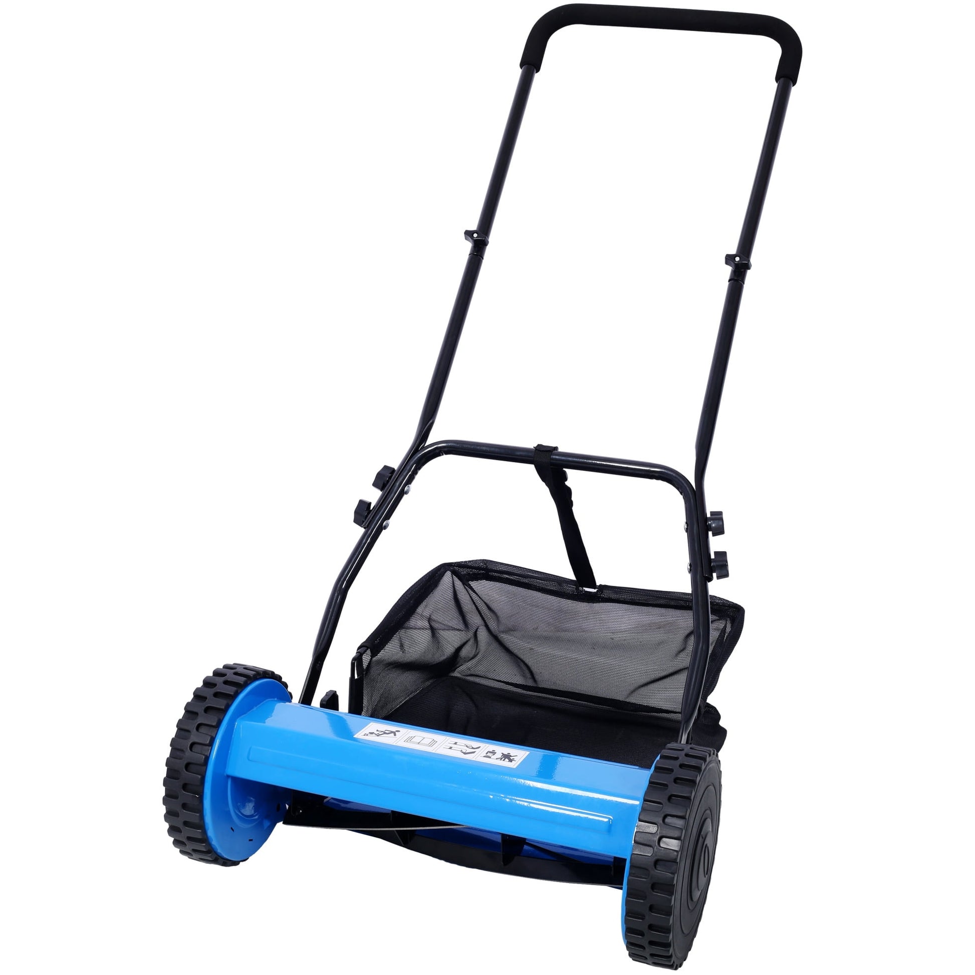 14-Inch Push Reel Lawn Mower, Adjustable Cutting Height Mower with Efficient Grass Catcher & 5 Steel Blades, Eco-Friendly, Blue