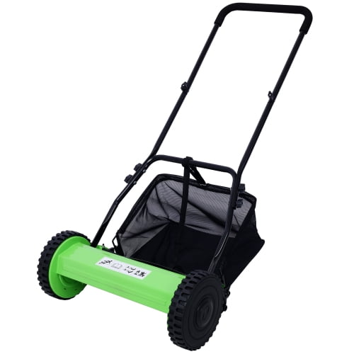 14-Inch Push Reel Lawn Mower: Eco-Friendly, Precision Steel Blades, Adjustable Heights & Efficient Grass Catcher, Green