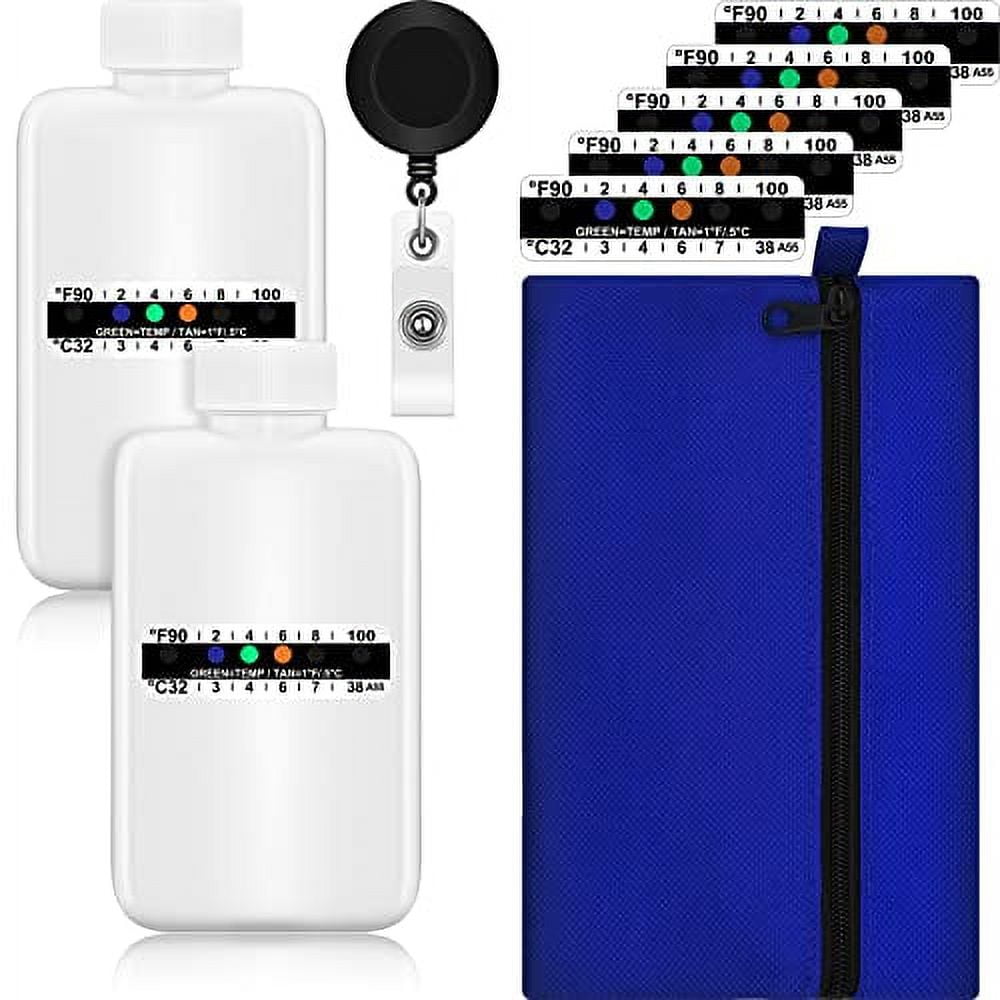 14 Pieces Urine Test Complete Kit Include Urine Test Bottles, Temperature Test Urine Strip Sticker and Hidden Detachable Zipper Pouch Portable Travel Bottle for Urine Testing (Classic Style)