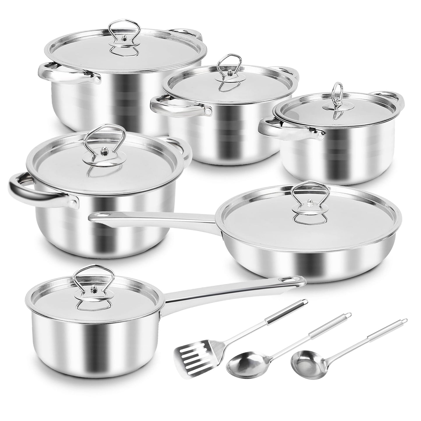 15 Piece Stainless Steel Cookware Set, Pots and Pans Set with Lids Non Toxic, Kitchen Induction Cookware with Utensil Sets For Oven & Dishwasher Safe,Heavy Premium Kitchen Cooking