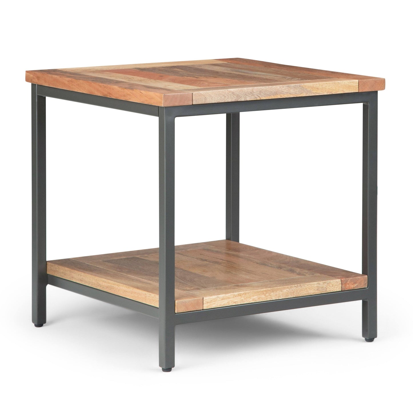 Skyler SOLID MANGO WOOD and Metal 22 inch Wide Square Industrial End Table in