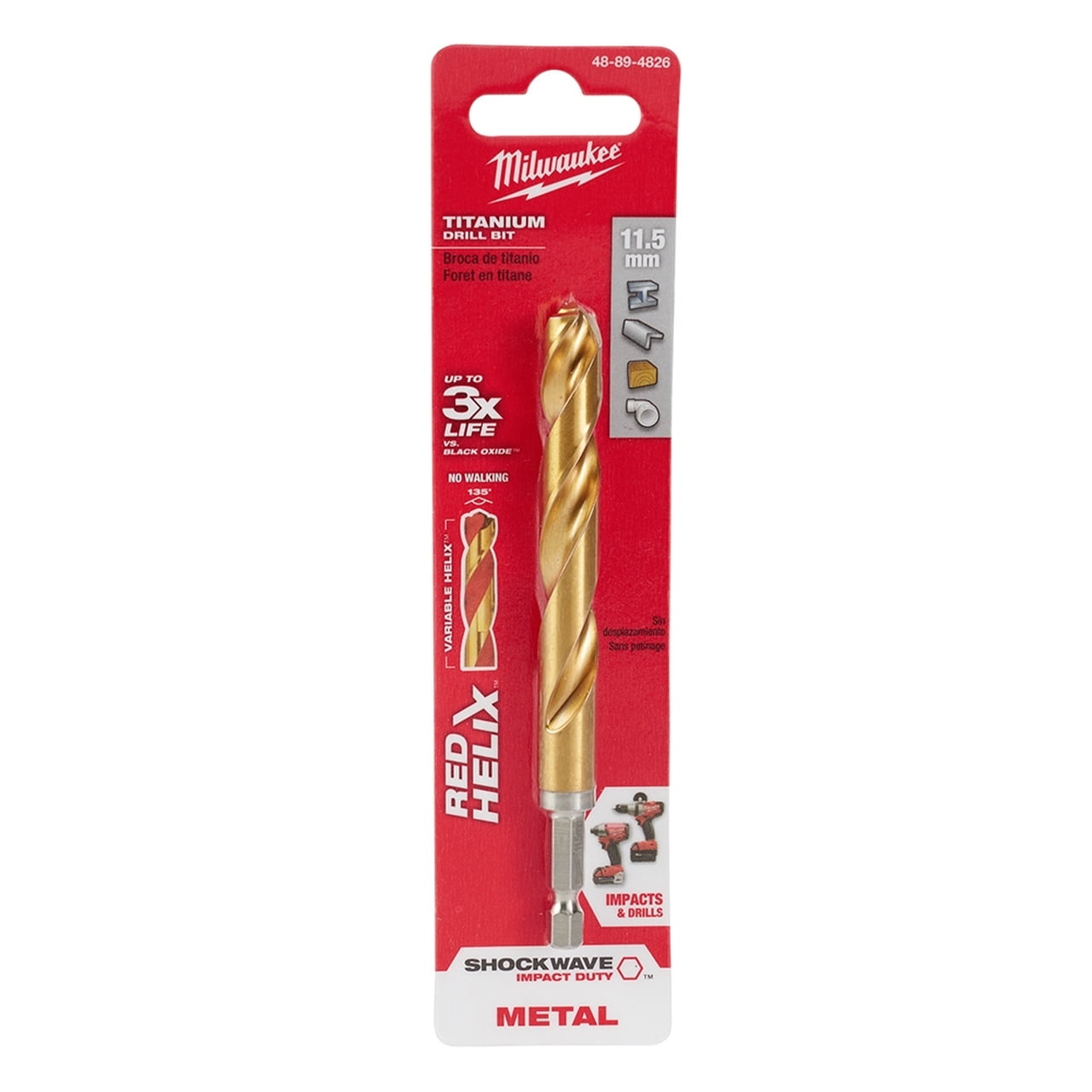 Pack of 1, Milwaukee 48-89-4826 Metric Shockwave Titanium Red Helix 11.5 Mm