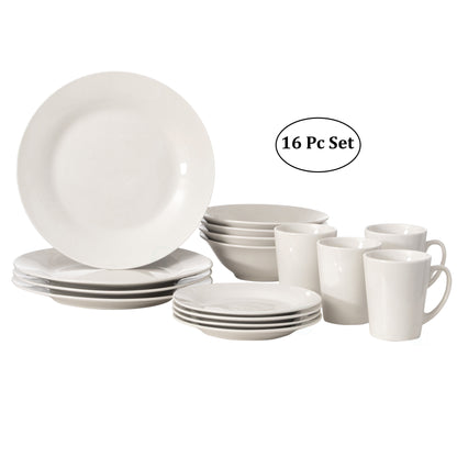 16 PC Rimmed Dinnerware Set for 4 Person Mugs, Salad and Dinner Plates and Bowls Sets, High Quality Dishes, Dishwasher