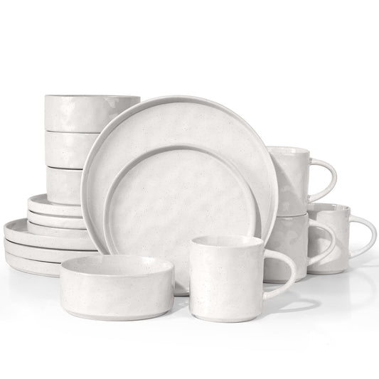 Vesteel Dinnerware Sets, 16-Piece Stoneware Plates and Bowls Set, Dishes Set for 4, Elegant Ceramic Dinnerware for Home Restaurant - Speckled White