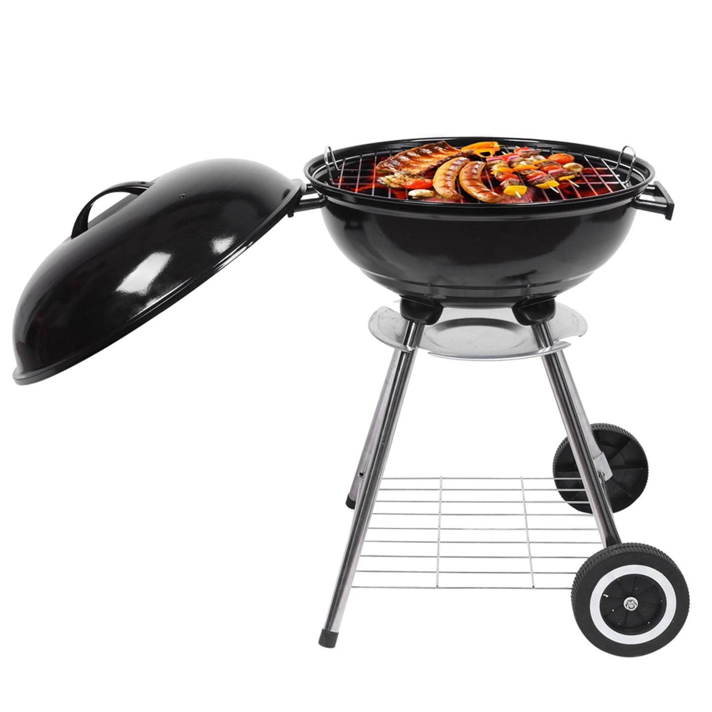 18" Charcoal Grill, Round BBQ Grill with Shelf, Patio Camping Apple Grill