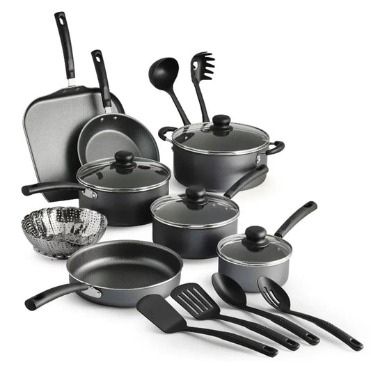 18 Piece Non-stick Cookware Set, Steel Gray Non Stick Cooking Pot Set Cookware Set Kitchen,Black