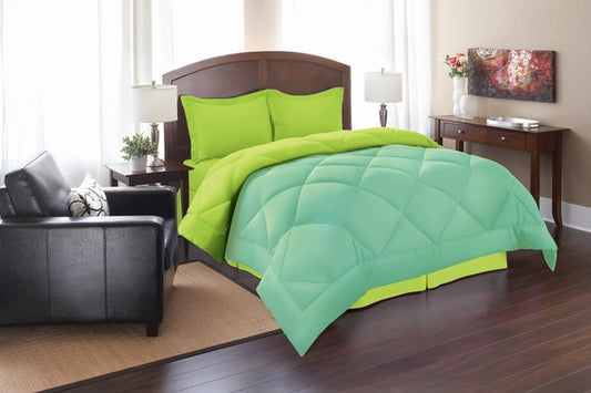 1800 Series Goose Down Alternative Reversible Comforter - Hypoallergenic - All Season-, King/Cal King, Aqua/Lime