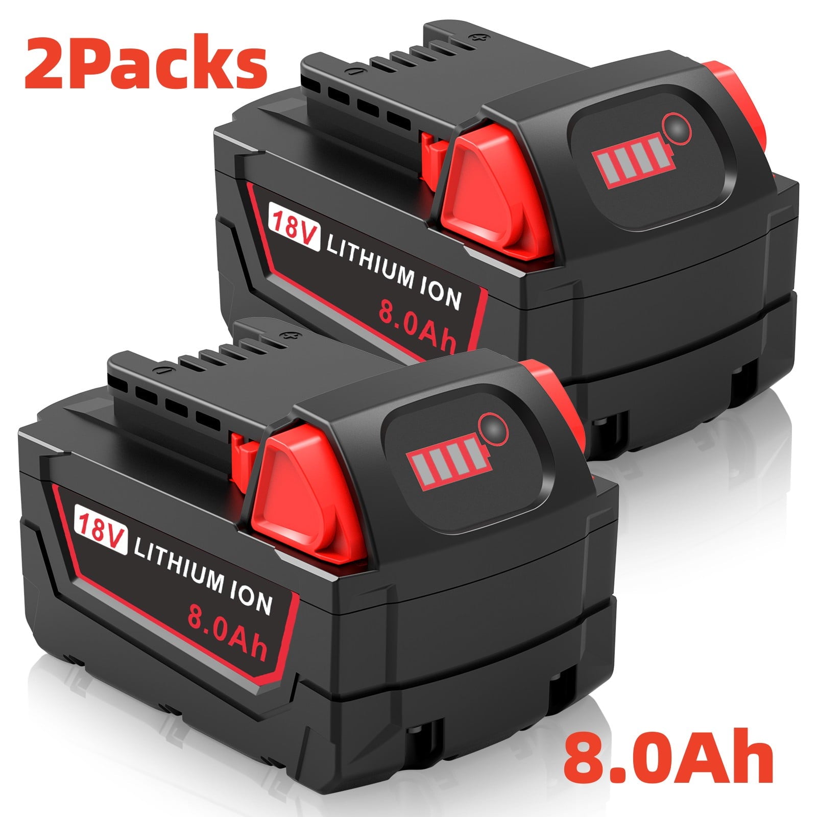 For Milwaukee for 18V 8.0Ah Lithium 8.0 Extended Capacity Battery 48-11-1880 (2-Pack)