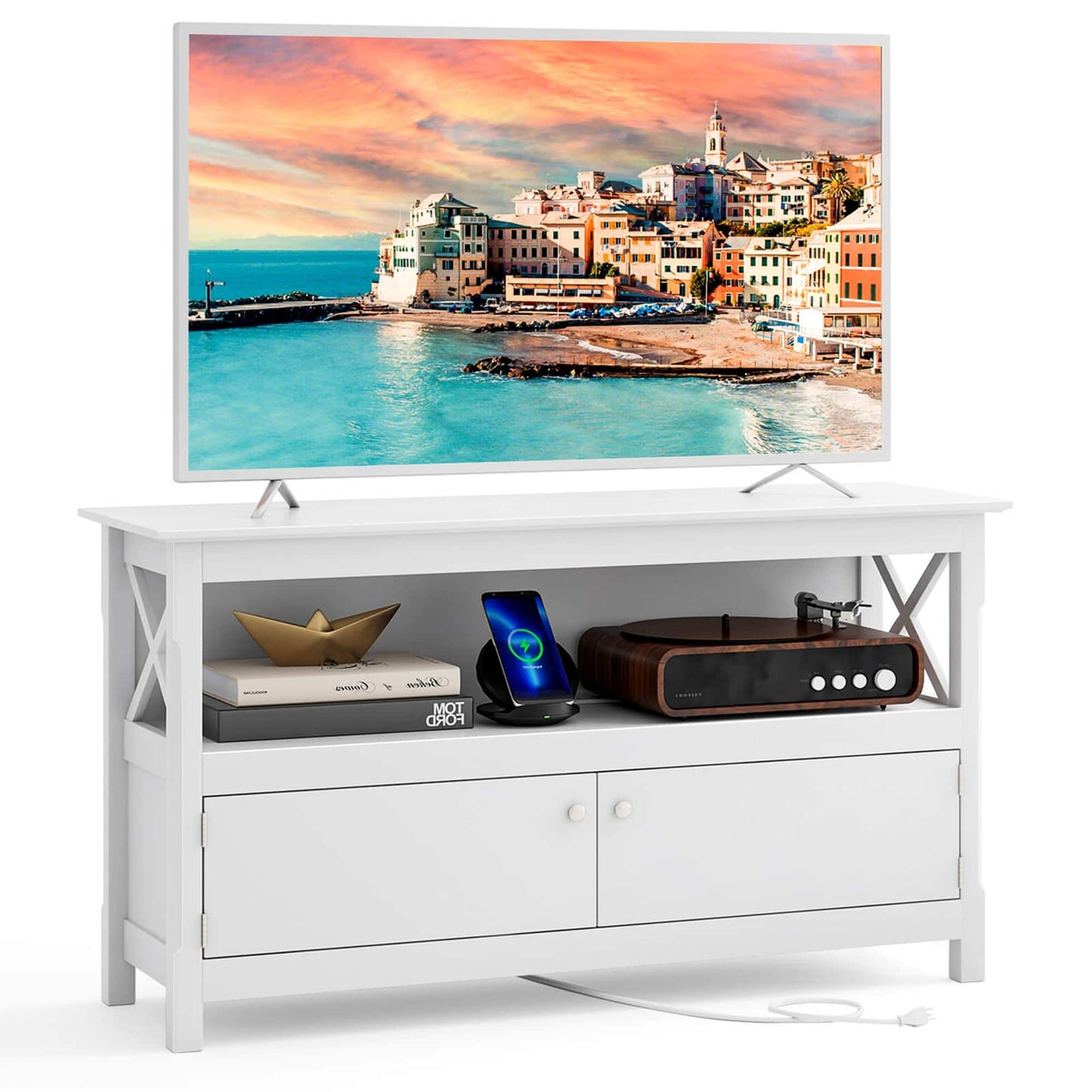 TV Cabinet Freestanding Wooden Console Media Entertainment Center Living Room