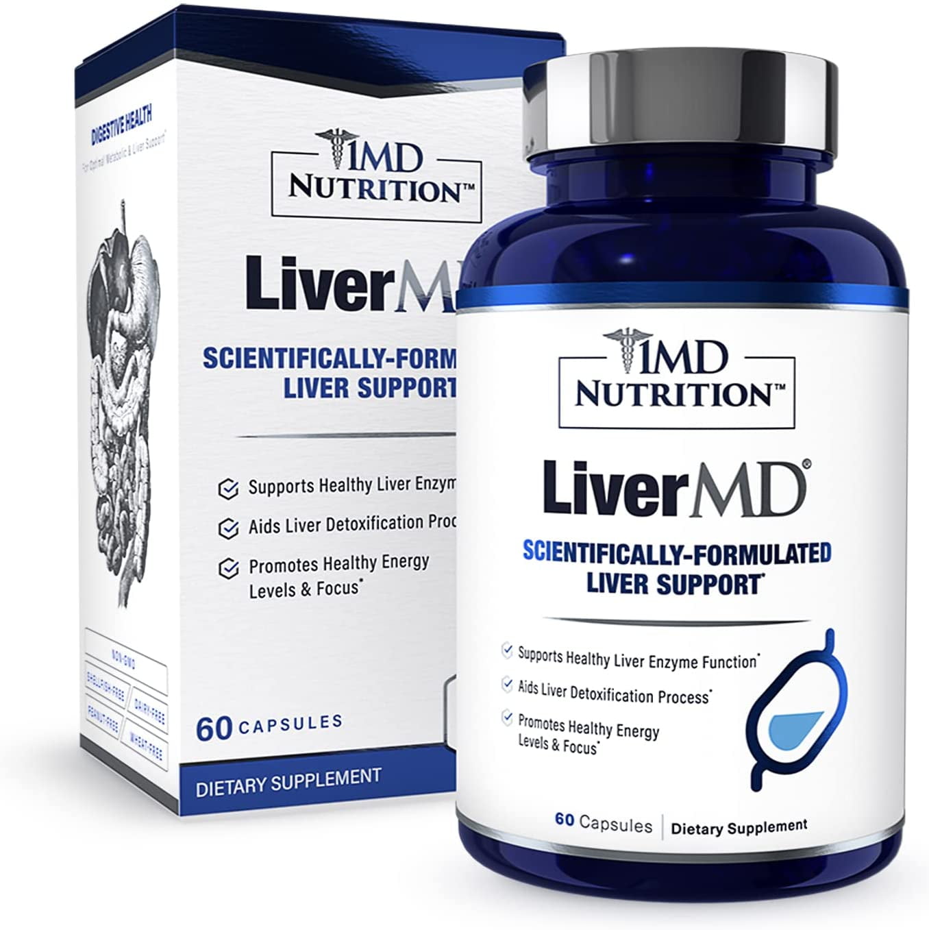 1MD Nutrition LiverMD - Liver Cleanse Supplement | Siliphos Milk Thistle Extract - Highly Bioavailable, Clinically Studied for Liver Detox | 60 Capsules