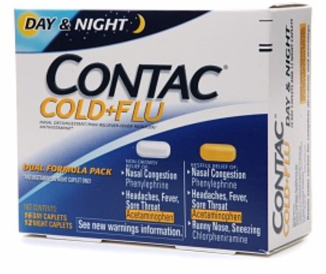 Contac Cold + Flu Dual Formula Pack 16 Day Caplets/12 Night Caplets 28 ea (Pack of 3)