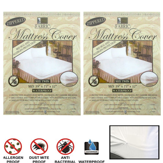 2 Fabric Zippered Mattress Cover Twin Bed Bug Water Protector Pad Hypoallergenic