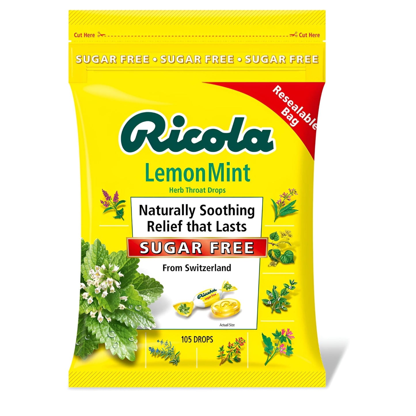 2 PACK | Ricola Cough Drops Sugar Free 105 Ct Lemon-Mint Flavor