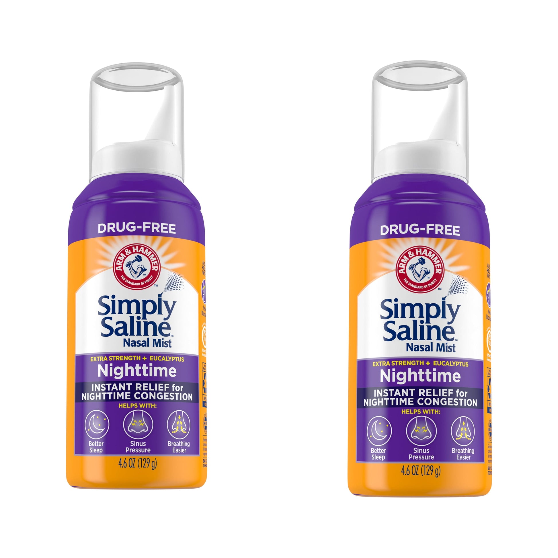 2 PK Simply Saline Plus Nighttime Nasal Mist+Eucalyptus Extra Strength 4.25oz Ea