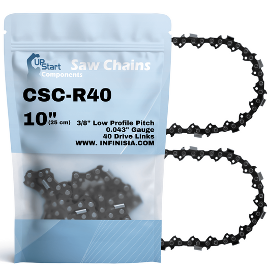 2-Pack 10-Inch Chainsaw Chain R40 Replacement for Black & Decker LCS1020 20-Volt - (10", 3/8", 043", 40 Drive Links)