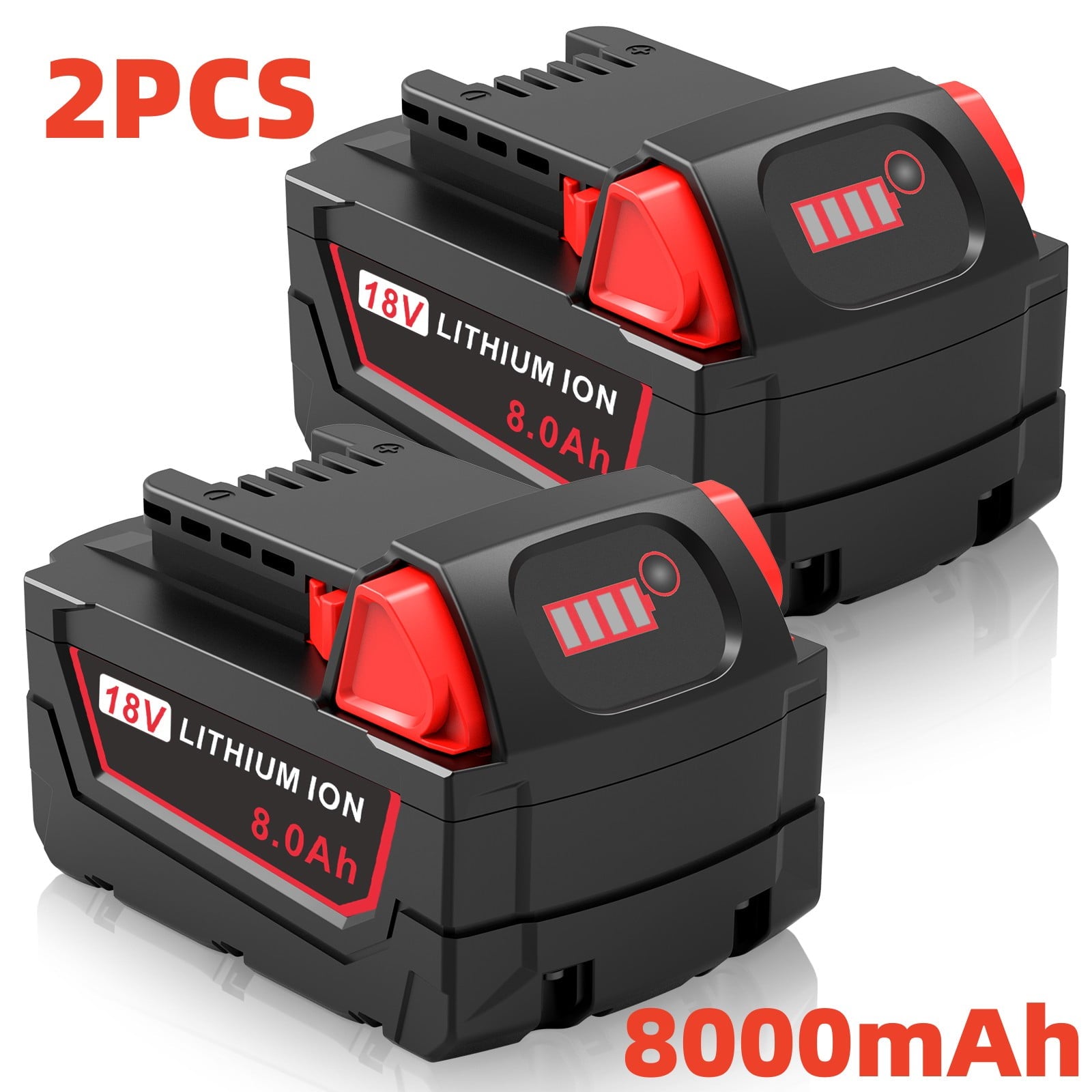 2-Pack 18 Volt 8.0Ah Power Lithium Ion Replacement Tool Battery for Milwaukee M18