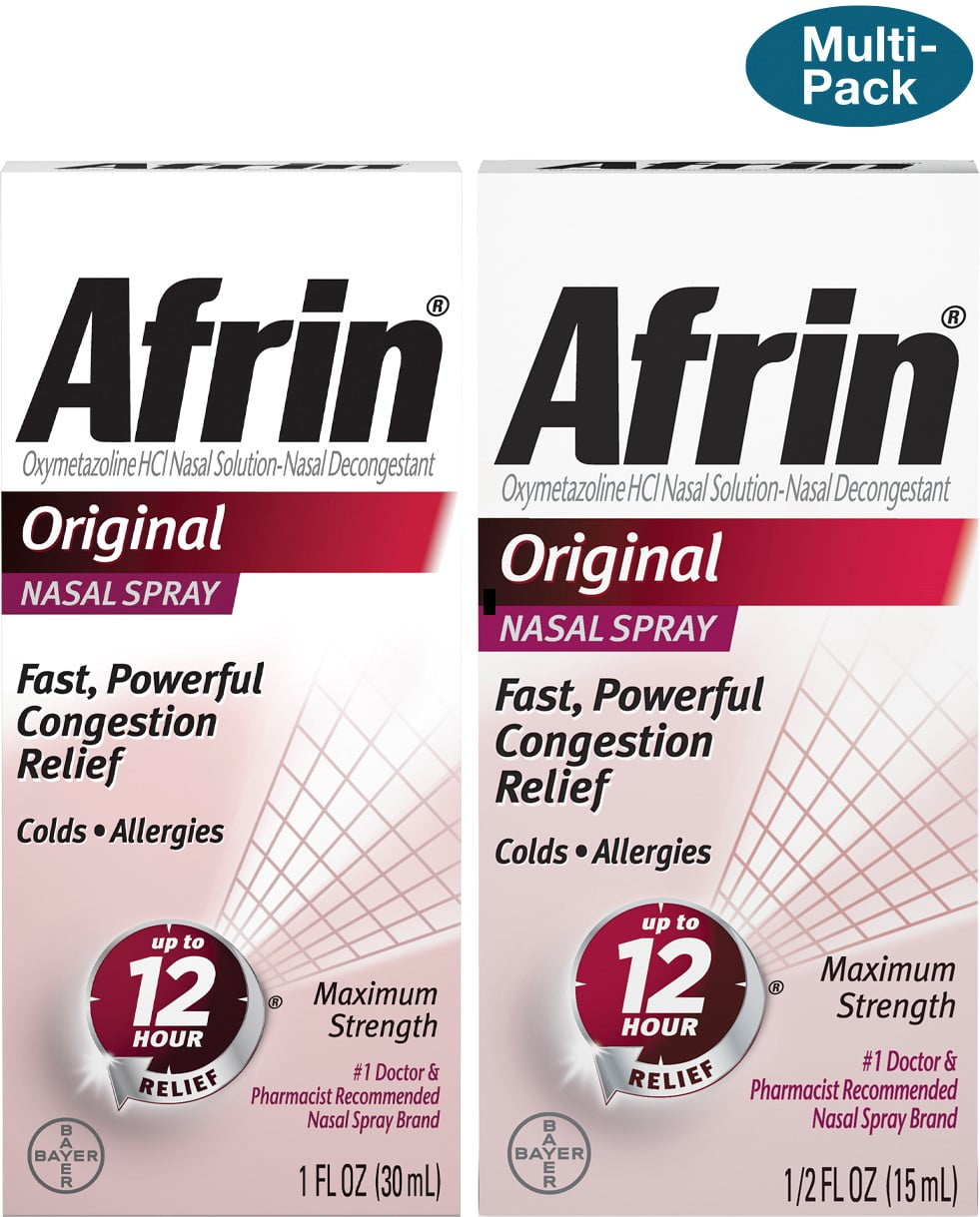 2 Pack - Afrin Original Maximum Strength 12 Hour Nasal Congestion Relief Spray (30ml + 15 ml)