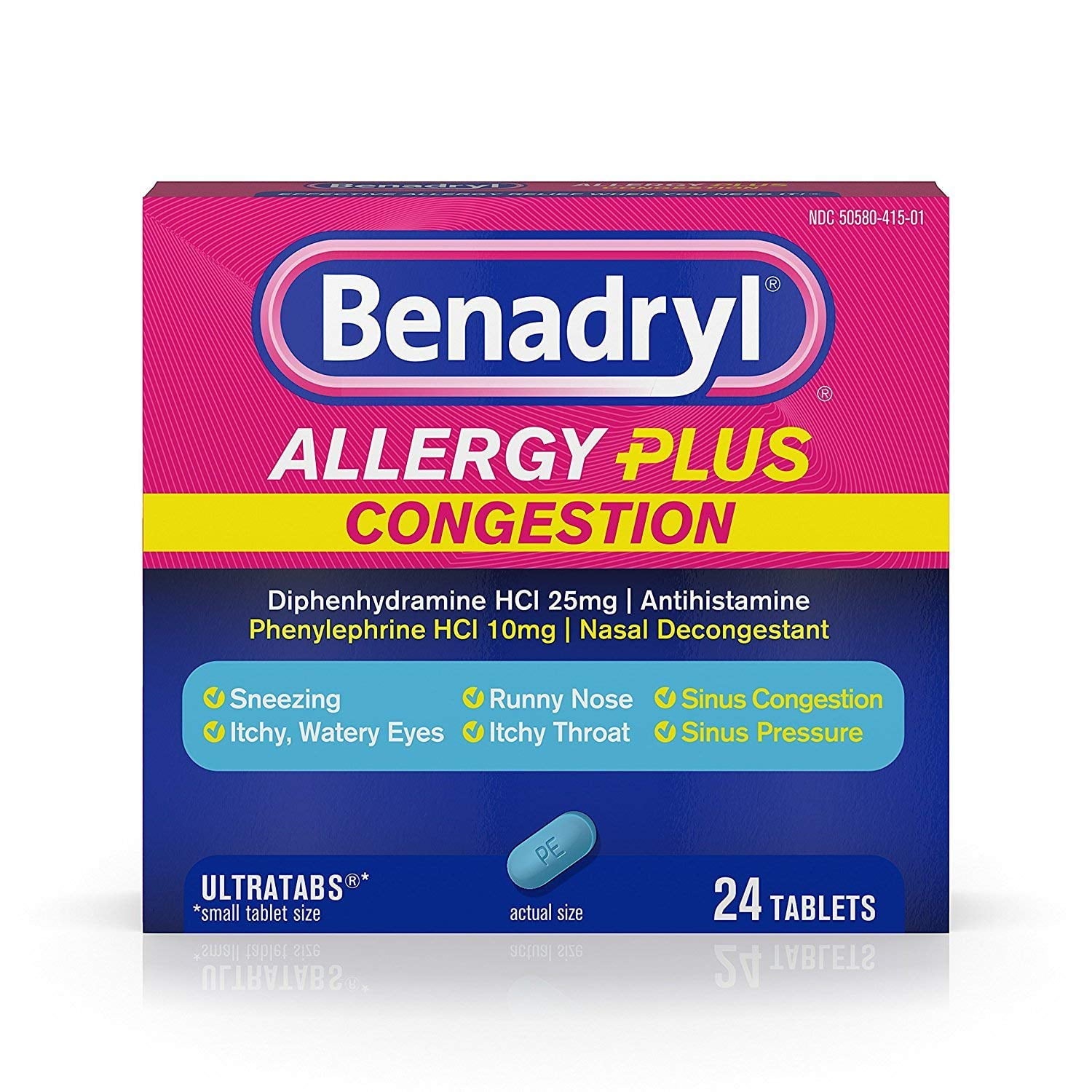 2 Pack Benadryl Allergy Plus Congestion Ultra Tablets, 24 Count each