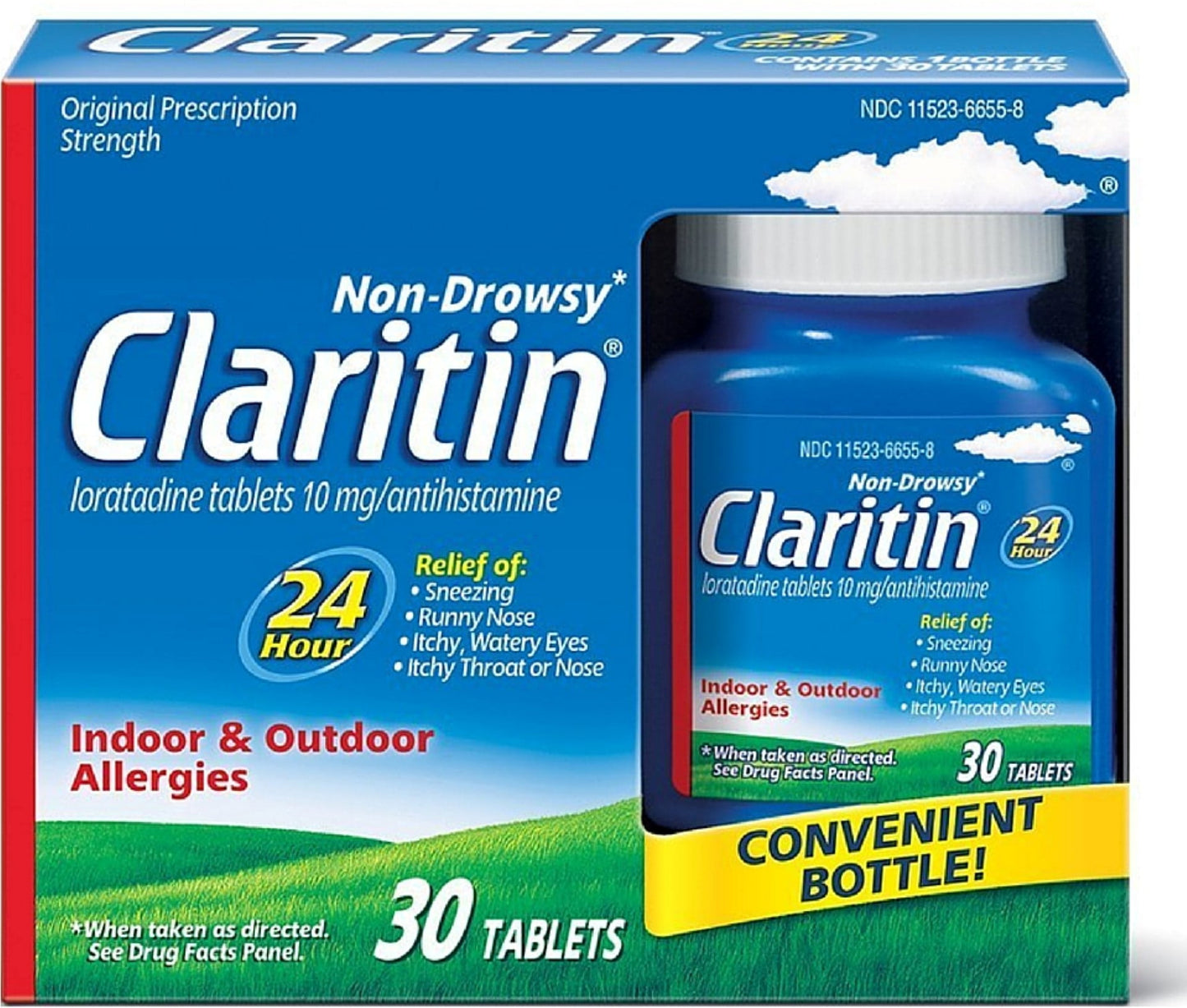 2 Pack - CLARITIN 24-Hour Indoor & Outdoor Non-Drowsy Allergy Relief Tablets 30 ea