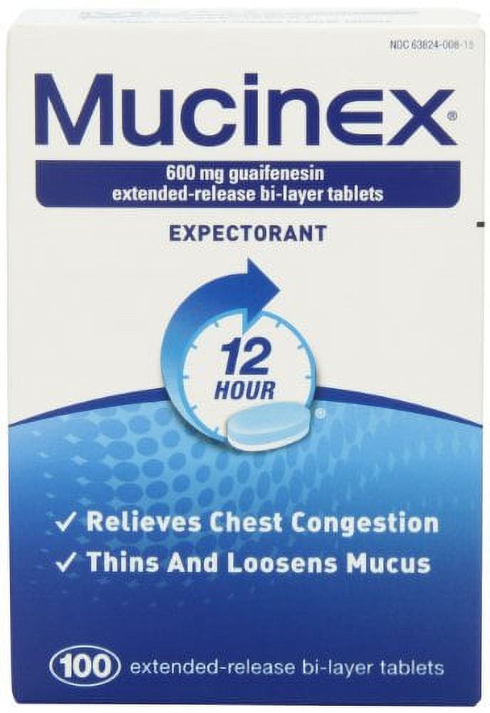 2 Pack Mucinex 12-Hour Chest Congestion Expectorant Tablets, 600mg 100 Count ea