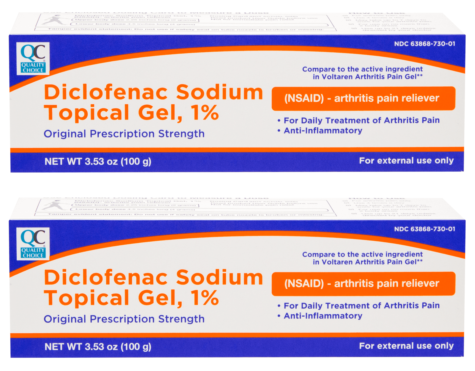 2 Pack QC Diclofenac Sodium Topical Gel Treatment for Arthritis Pain 3.53 oz