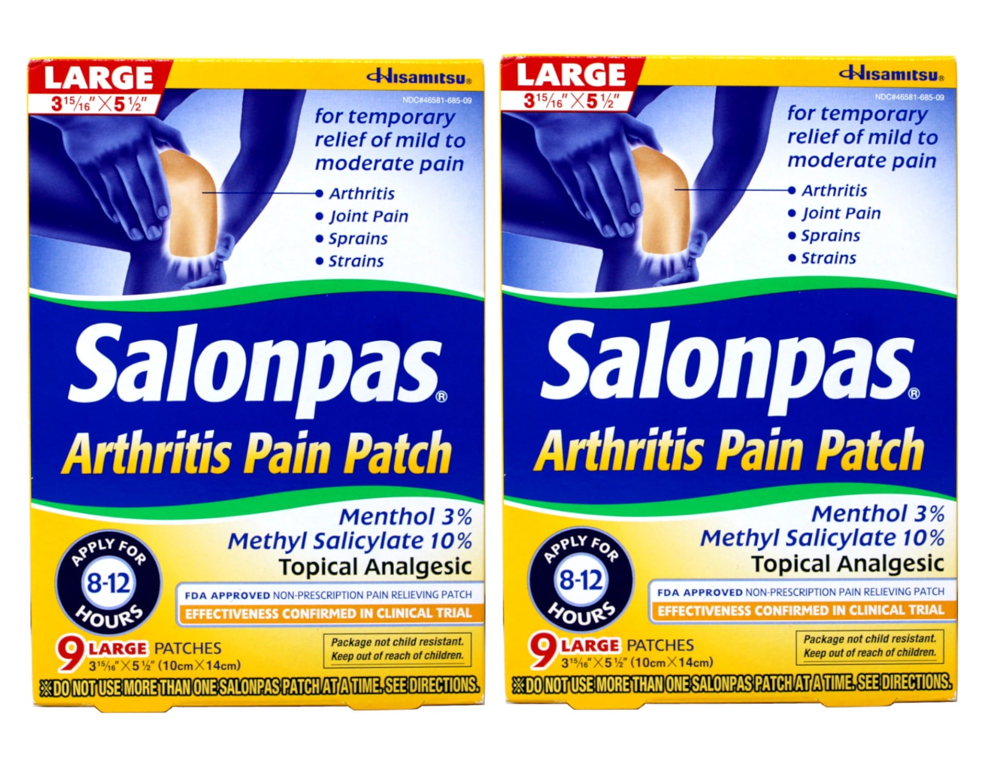 2 Pack - Salonpas Arthritis Pain Patch for Temporary Relief of Mild to Modarate Pain, Large, 9 Patches