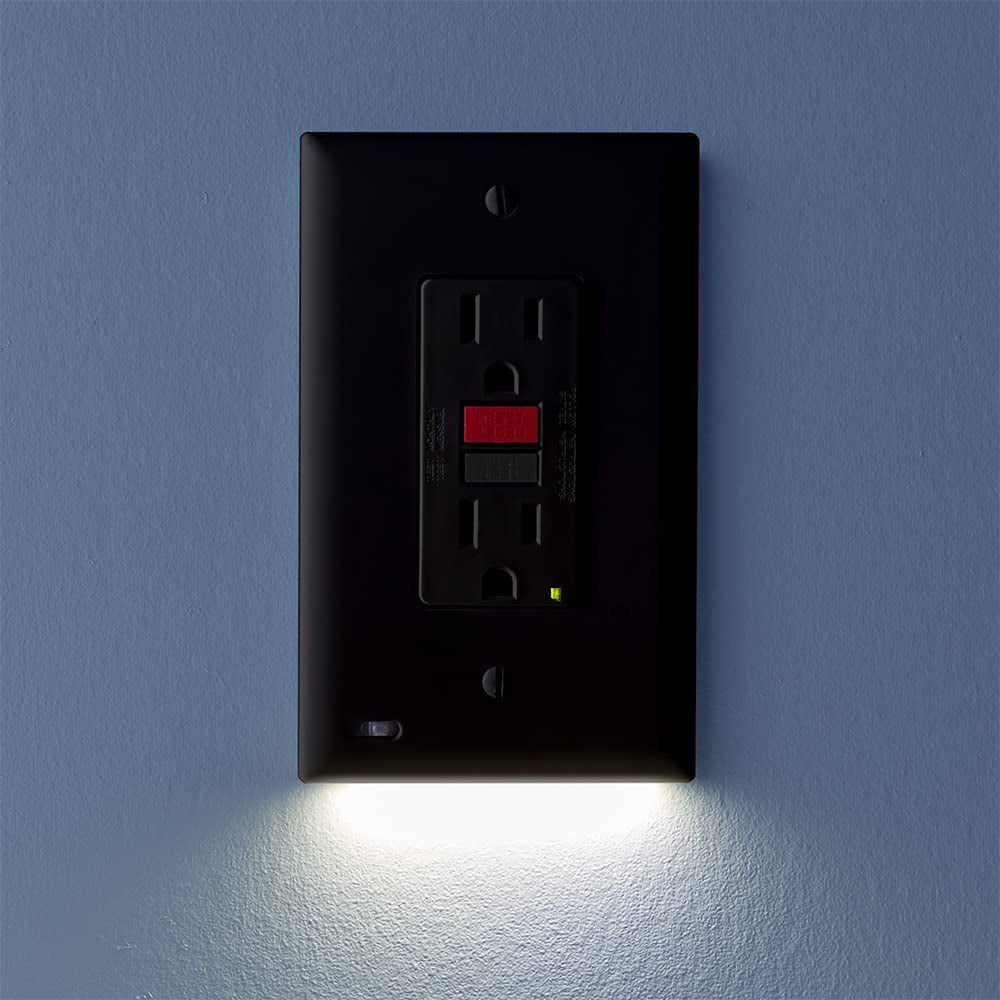 2 Pack - SnapPower GuideLight 2 for Outlets [for GFCI Outlets Only] - Night Light - Electrical Outlet Wall Plate with LED Night Lights - Automatic On/Off Sensor - (GFCI, Black)