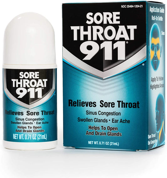 2 Pack Sore Throat 911 Roll-On Congestion and Sore Throat Reliever 0.71 Ounce