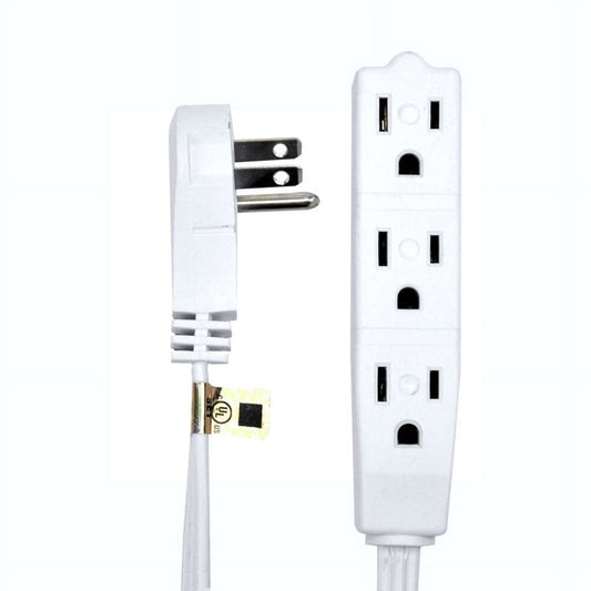 20 Feet White Durable Heavy Duty 3 Outlet Indoor 13A Flat Plug Extension Cord