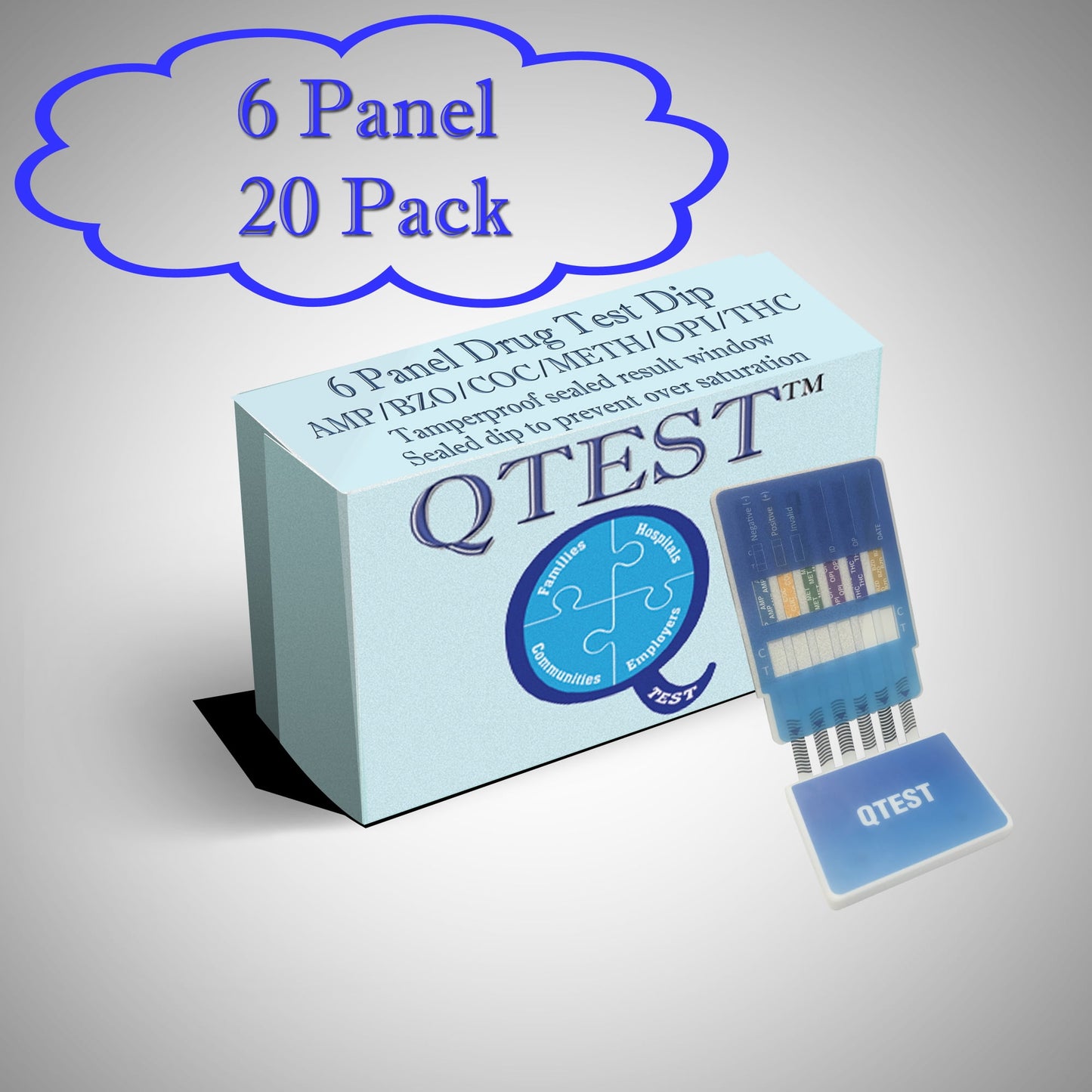 (20 Pack) QTEST 6 Panel Urine Drug Test Dip Tamper Proof - Amp (Amphetamine), Bzo (Benzodiazepine), Coc (Cocaine), Mamp (Methamphetamine, Opi (Opiates), Thc (Marijuana)