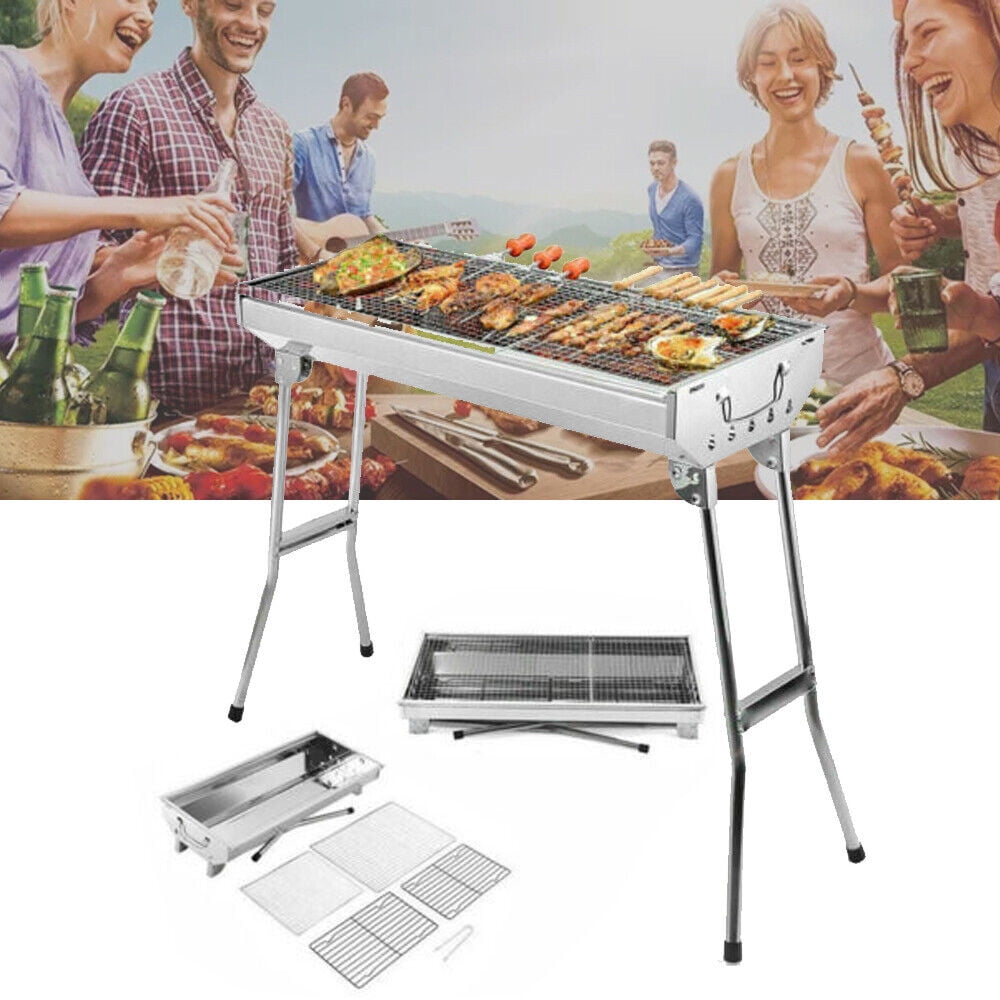 Charcoal Grill, Barbecue Grill Stainless Steel BBQ Smoker Barbecue Folding Portable