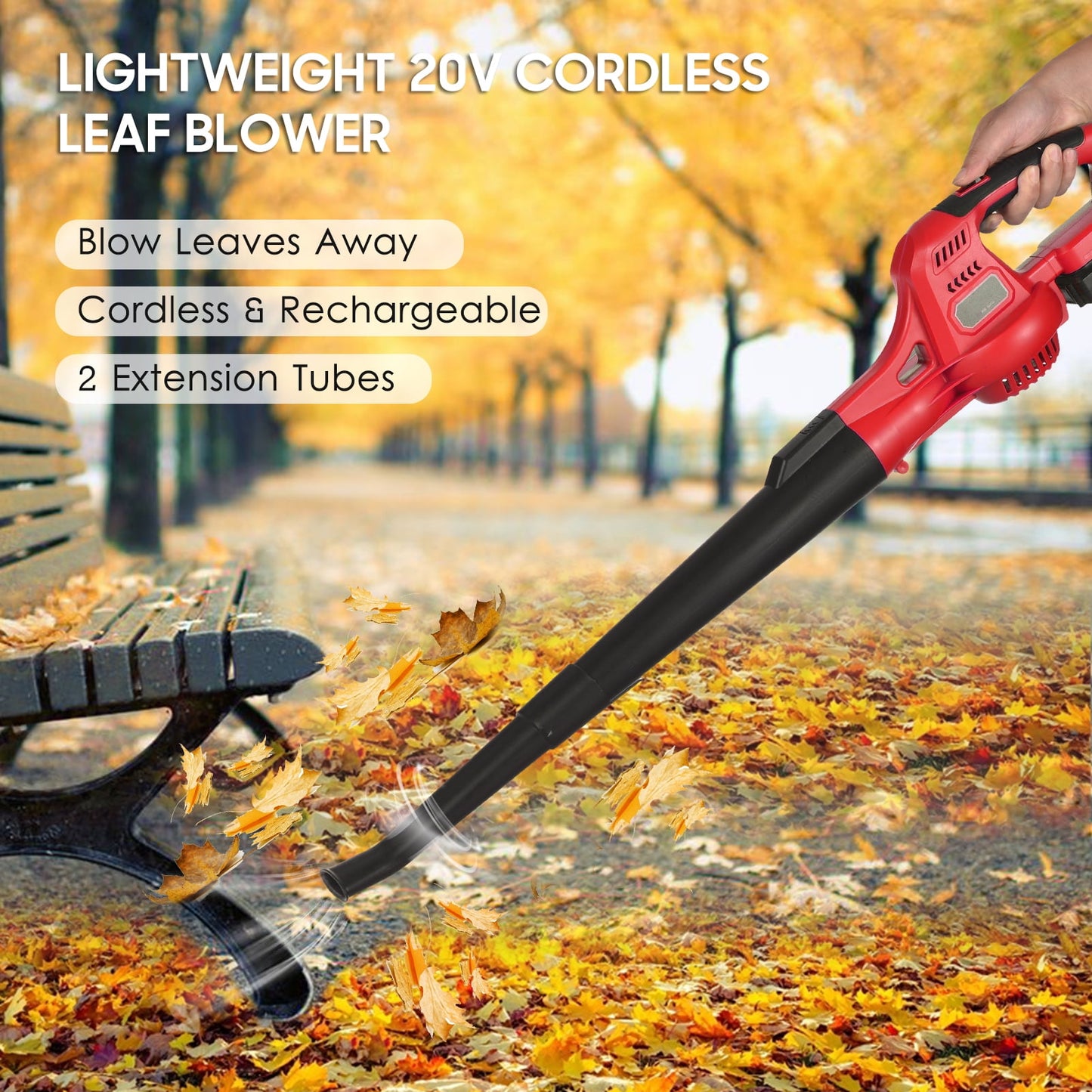 20V Cordless Leaf Blower with Battery and Charger, Rechargeable Electric Handheld Leaf Blowers Variable Speed with 2 Tubes for Patio, Leaves and Snow Blowing