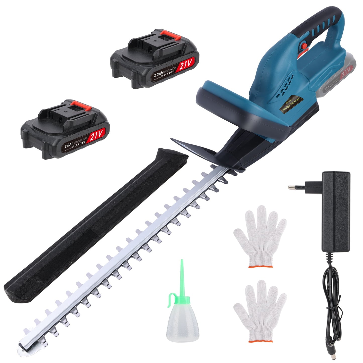 Bilivry 21V Hedge Trimmer, Electric Cordless Garden Hedge Trimmer, Cutting Length 480mm, 1500mAh, with Battery and Charger for Garden Yard Plant Trimming