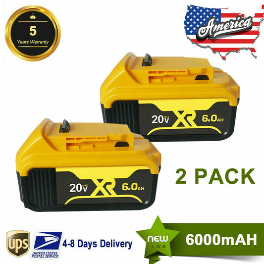 2Pack 20V Max XR 6.0Ah Lithium-ion Battery For Dewalt DCB206-2 DCB205-2 20 Volt