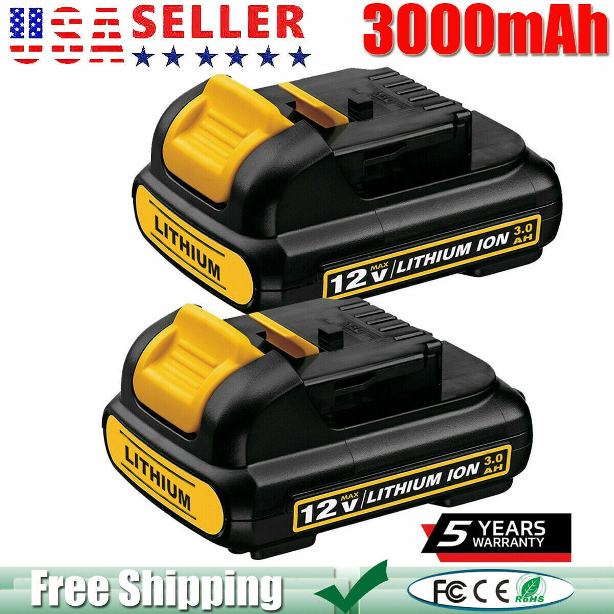 2Pack 3.0Ah For DEWALT DCB120 DCB127 12V 12 VOLT MAX Lithium Ion Battery DCB120B