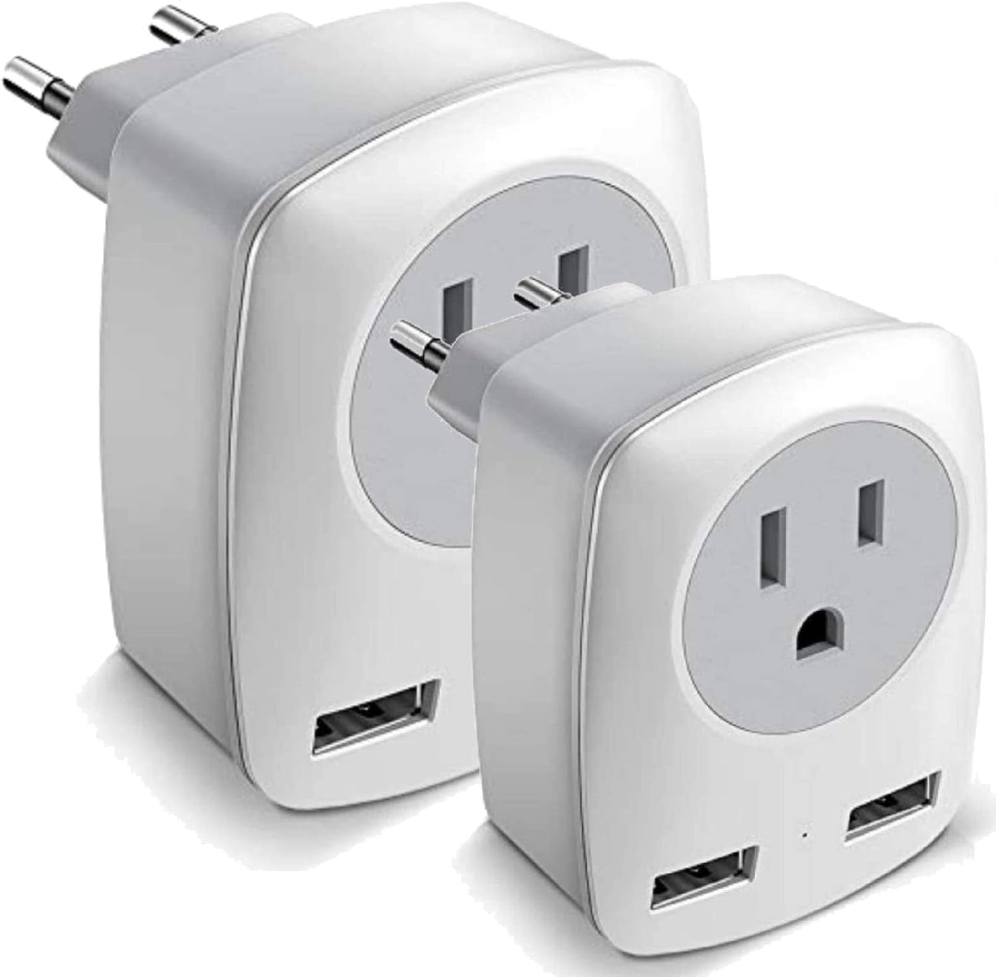 2Pack European Travel Plug Adapter (Not for UK), US to Europe Power Outlet Converter, USA to German Italy Spain France Greece Iceland Romania Russia Electrical Adaptor USB Wall Charger Type C (EU not UK)