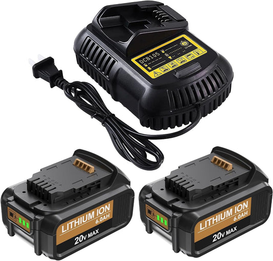 2Pack Replacement for Dewalt 20v Battery and Charger Combo DCB201 DCB203 DCB205 DCB206 DCB105 DCB102 DCB112