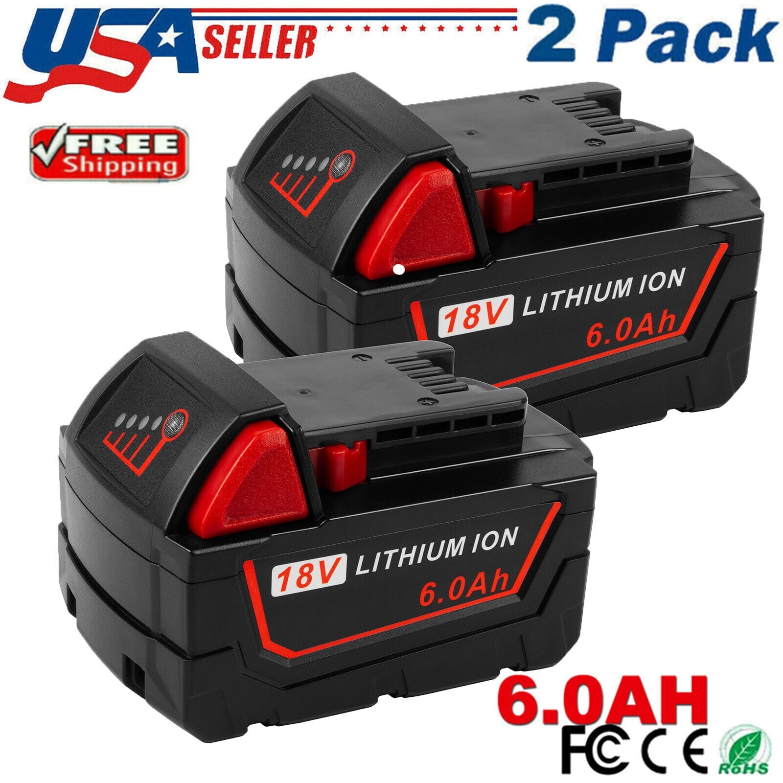 2X For Milwaukee for M18 Lithium 6.0 AH Extended Capacity Battery 48-11-1860