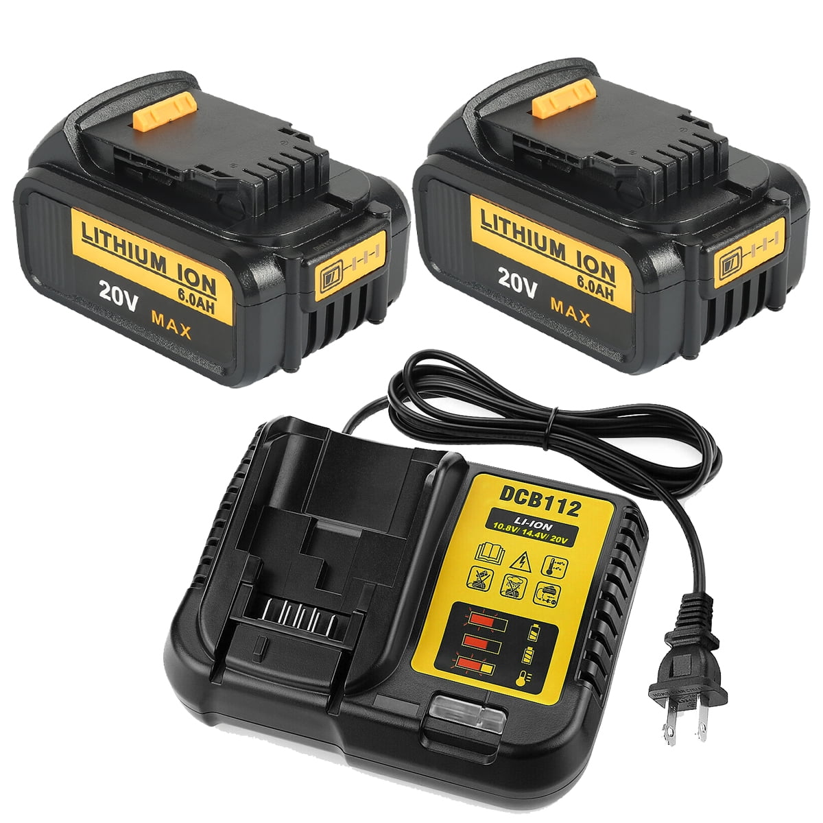 2pack For DeWalt 20 Volt Max XR 6.0AH Lithium Ion Premium Battery+DCB112 Charger