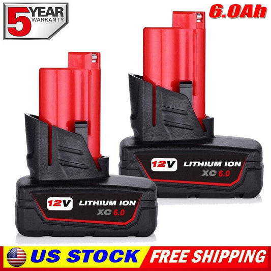 2xFor Milwaukee M12 Li-Ion XC 12V 6.0AH Battery 48-11-2460 48-11-2440 48-11-2450